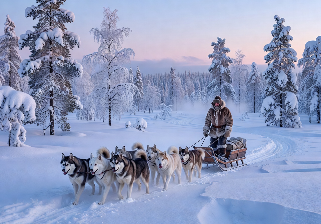 Arctic excursion snow forest Lapland